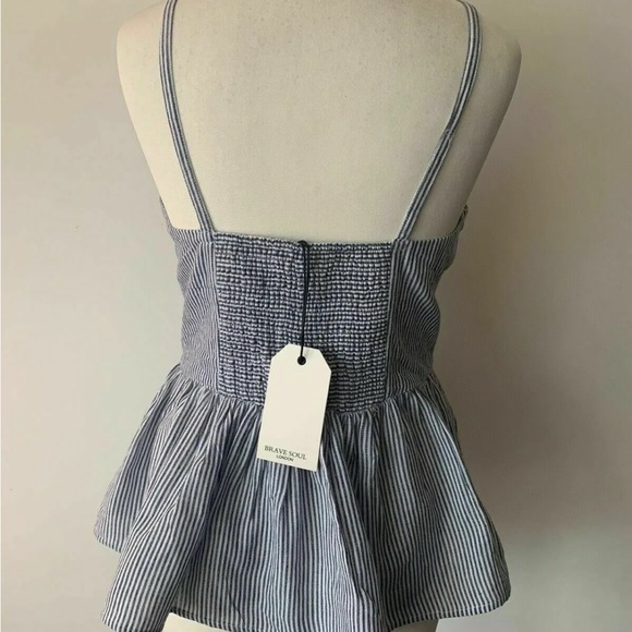Brave Soul Sleeveless Peplum Blue Striped Vest Top Size S - Picture 6 of 7